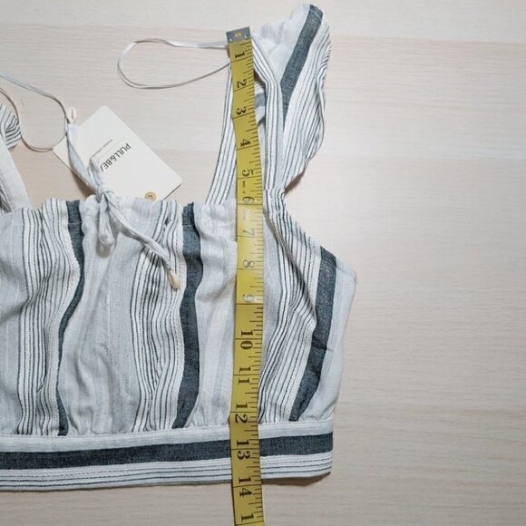 NWT PULL&BEAR stripes ruffle linen boho festival crop top - Picture 10 of 13